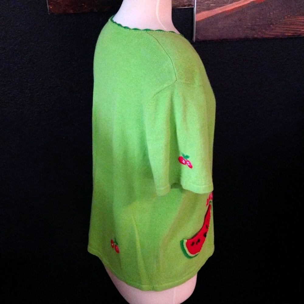 Vintage 90s Breckenridge Knit Short Sleeve Button Down Watermelon Fruit Blouse - Picture 3 of 6